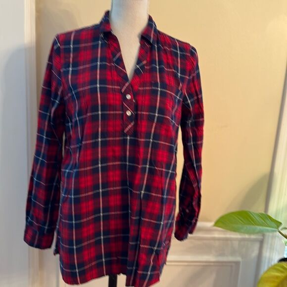 J. Crew Lightweight Flannel Popover Top - Picture 1 of 10